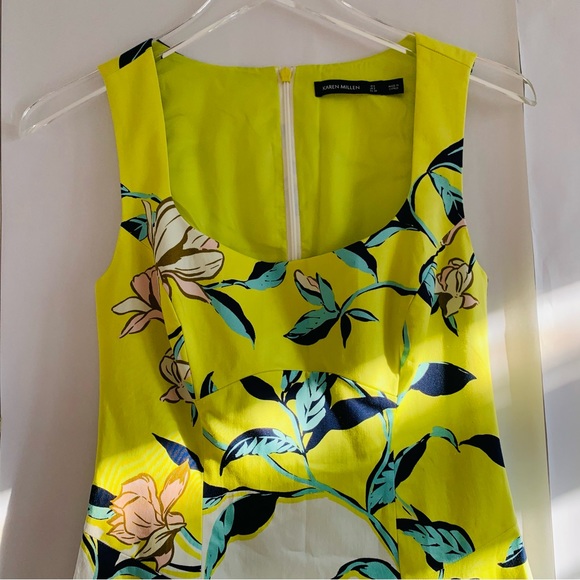 Karen Millen Fit and flare sleeveless Floral Print Dress multi yellow - Picture 9 of 13